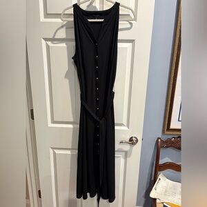 Talbots Black Maxi Dress with Gold Button Detail & Tie waist, XL,NWOT